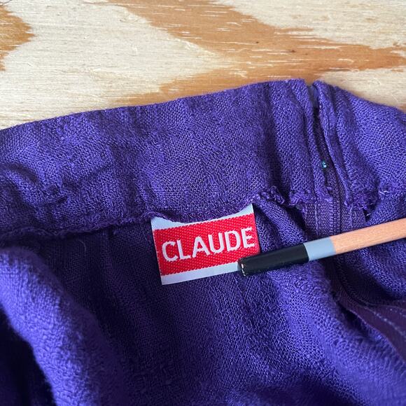 Vintage 80s Purple Pleated Linen Knee Length Skirt Size Medium - Picture 3 of 3